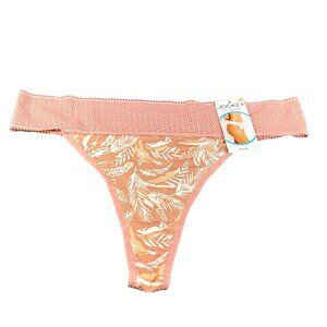 Jockey Women's Sz Large 7 Panty Thong Soft Touch Lace Waistband Floral Pink New
